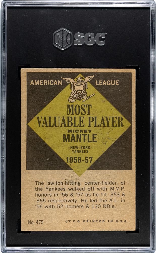 1961 Topps Mickey Mantle #475 MVP SGC 4