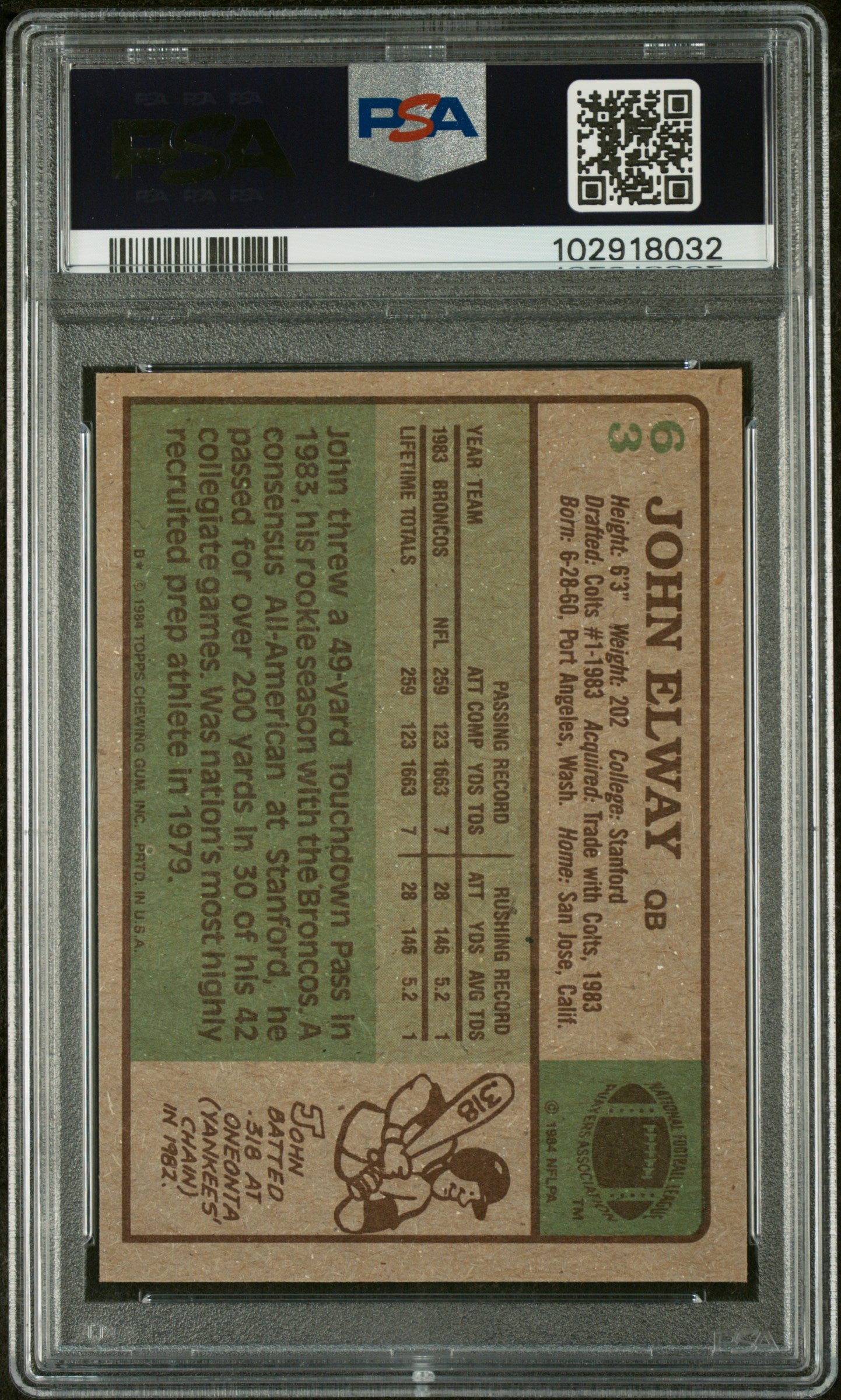1984 Topps John Elway #63 PSA 8