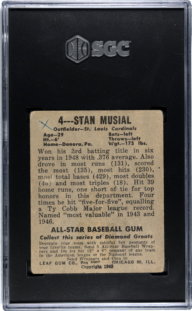 1948 Leaf Gum Co. Stan Musial #4 SGC 1