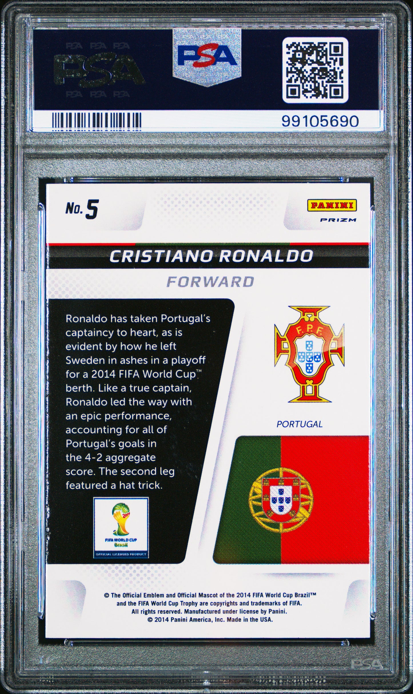 2014 Panini Prizm World Cup Cup Captains Cristiano Ronaldo #5 PSA 9