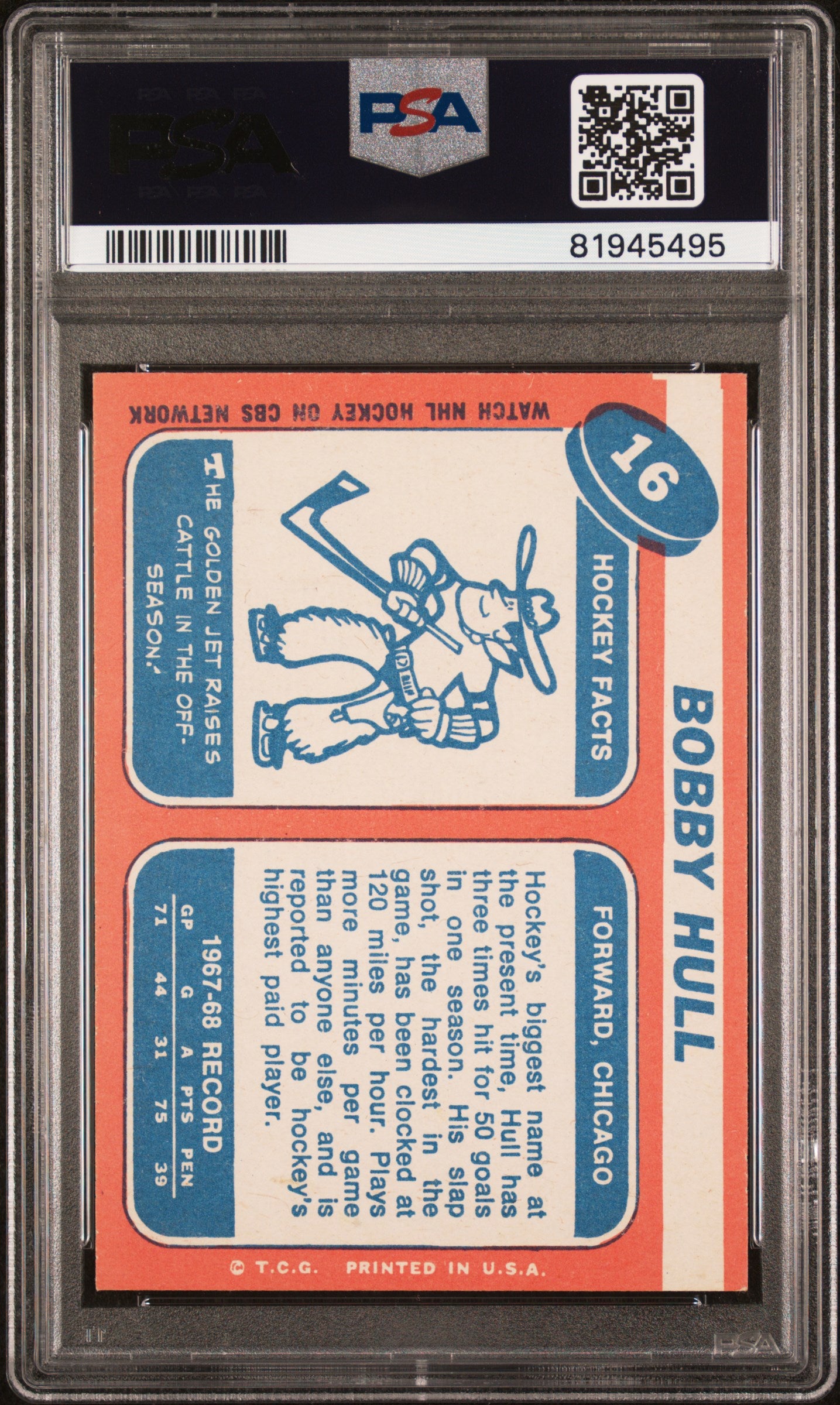 1968 Topps Bobby Hull #16 PSA 6