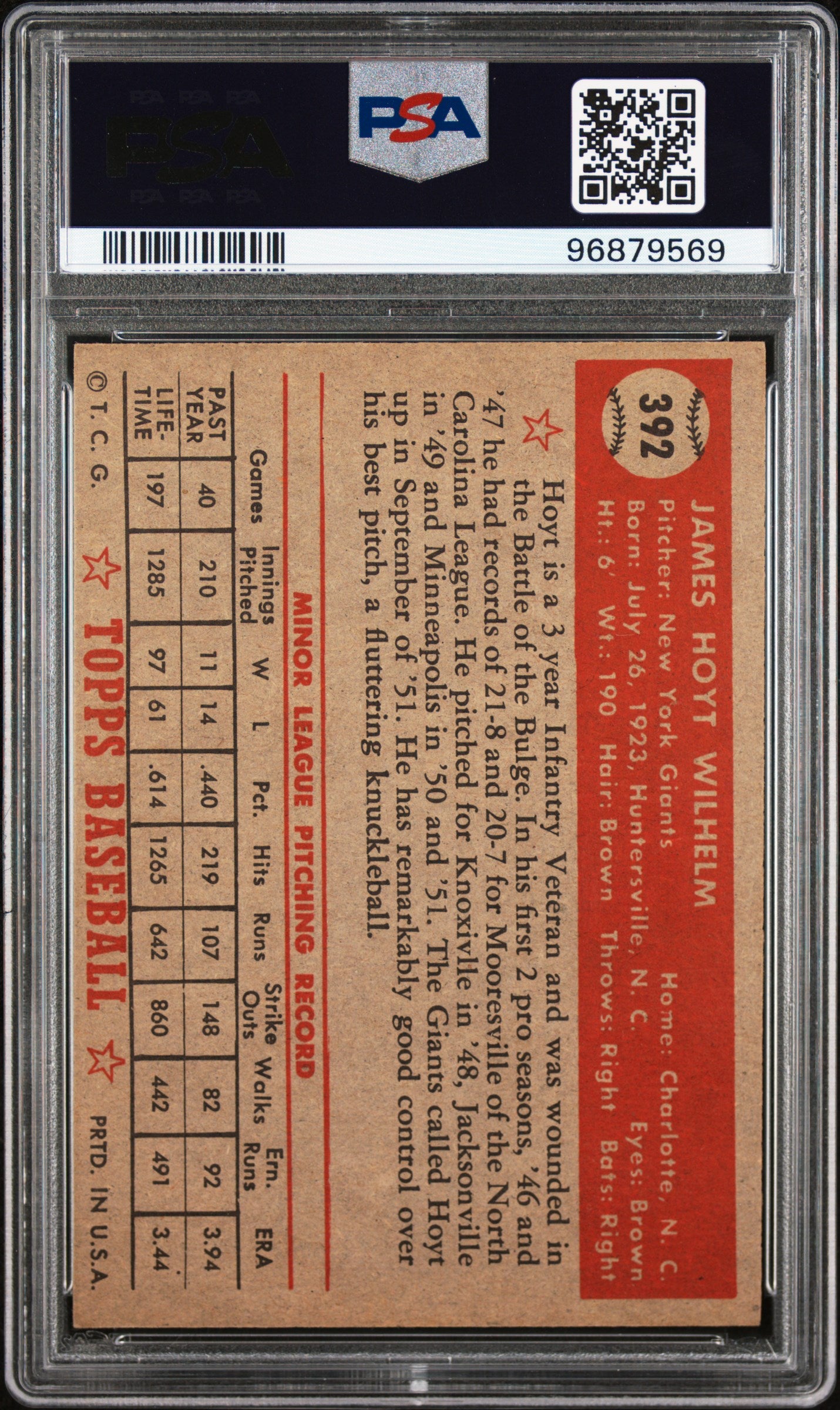 1952 Topps Hoyt Wilhelm #392 PSA 7.5