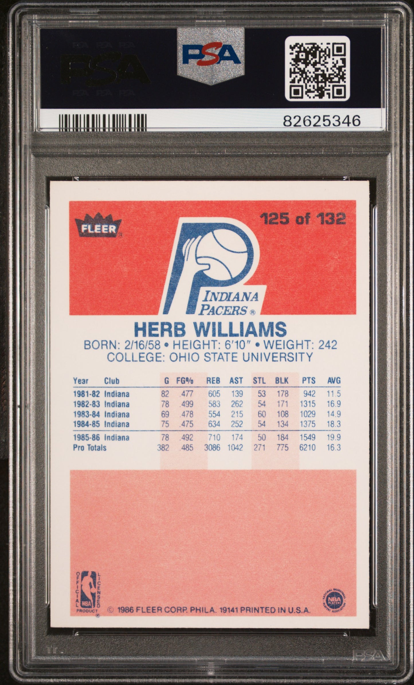 1986 Fleer Herb Williams #125 PSA 9
