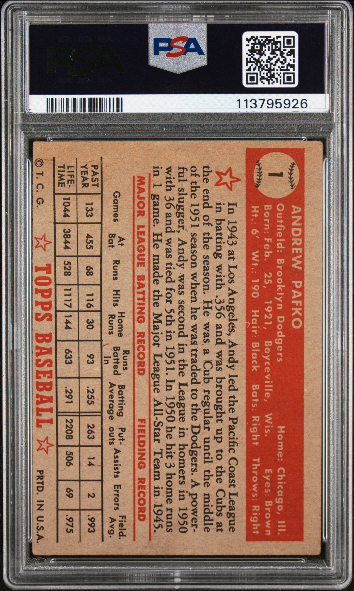 1952 Topps Andy Pafko #1 PSA 2.5