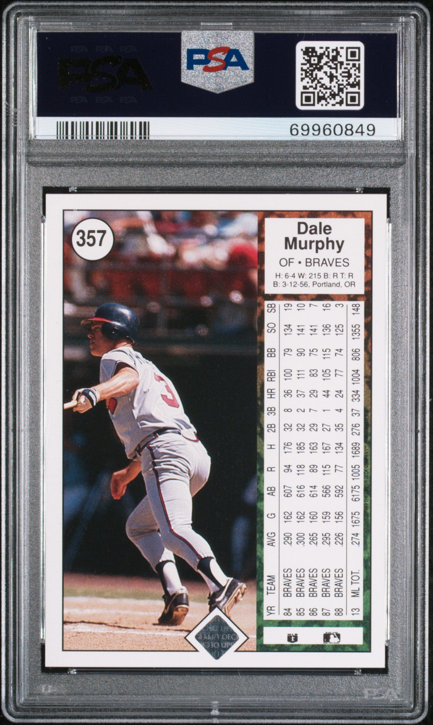 1989 Upper Deck Dale Murphy #357 Reverse Negative PSA 9
