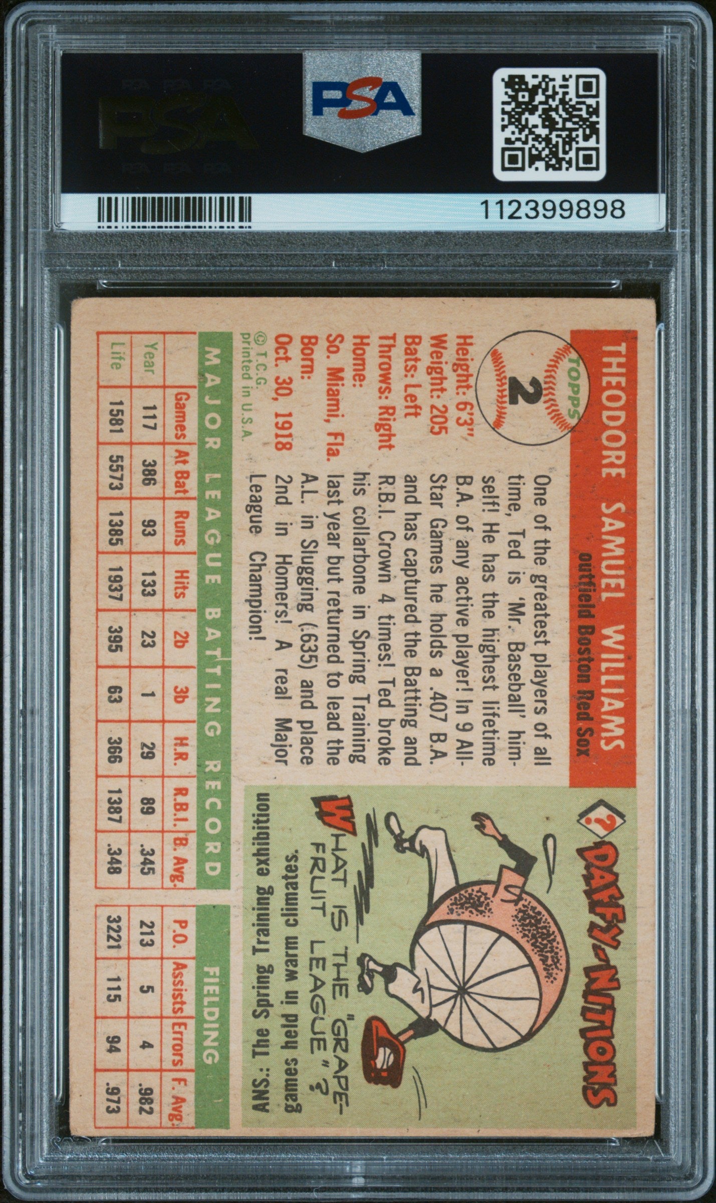 1955 Topps Ted Williams #2 PSA 1