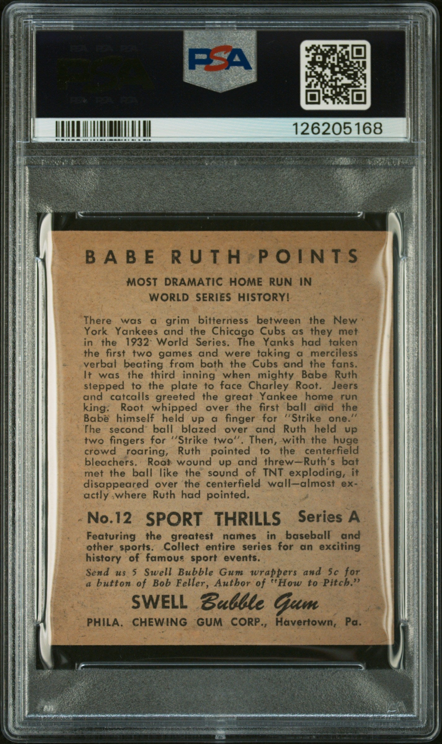 1948 Swell Sports Thrills Most Dramatic H. R. #12 L. Gehrig B. Ruth PSA 3