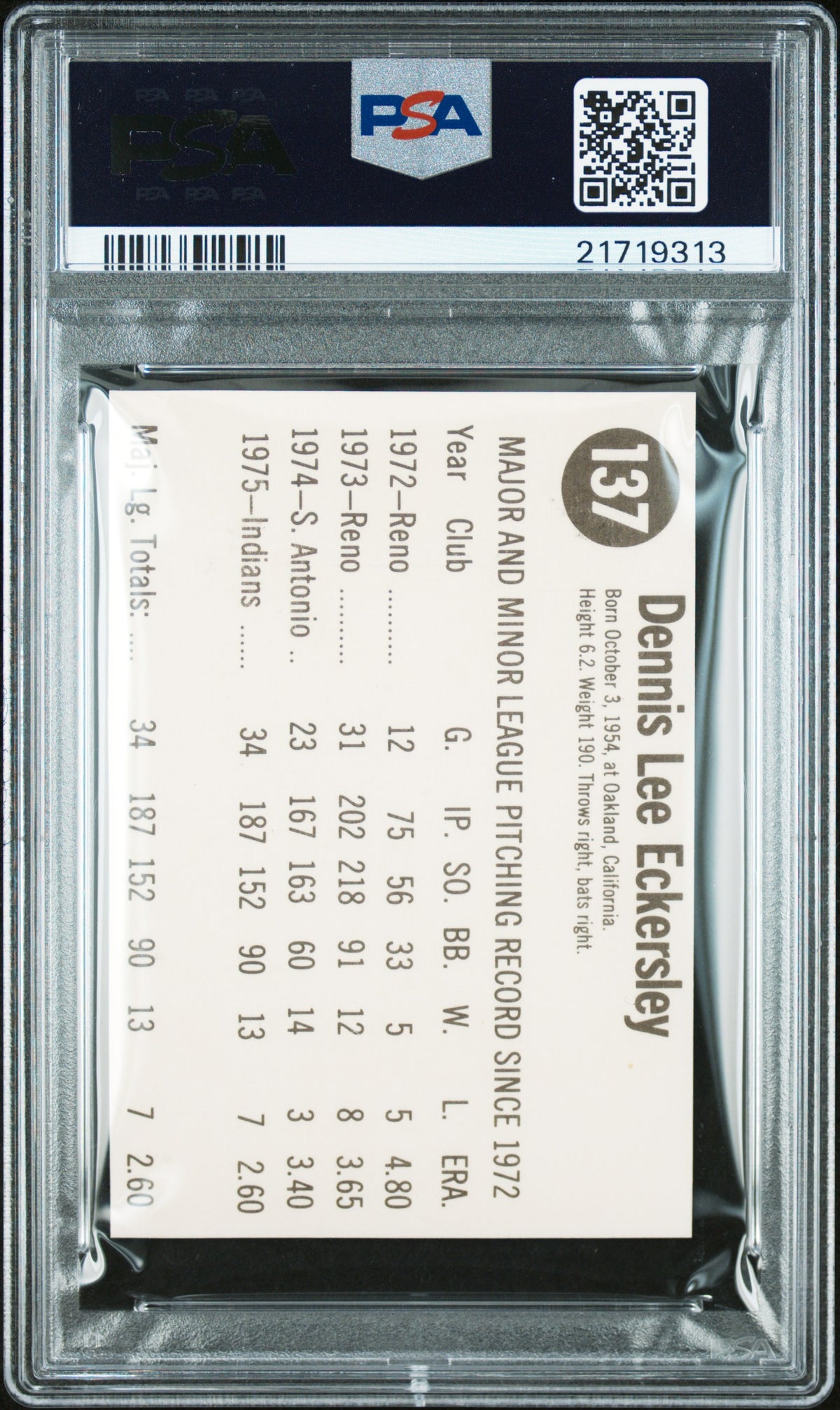 1976 Hostess Dennis Eckersley #137 Hand Cut PSA 10