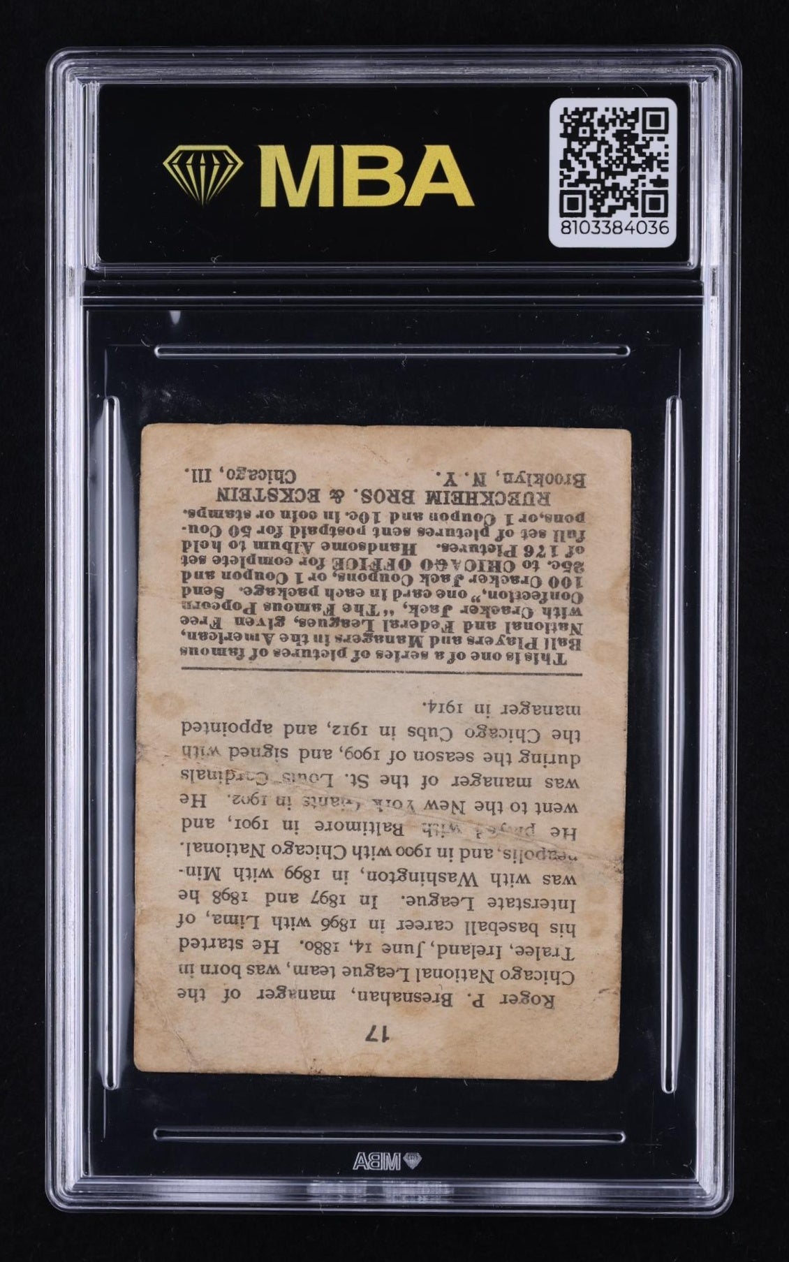 1915 Cracker Jack (E145-2) Roger Bresnahan #17 MBA 1