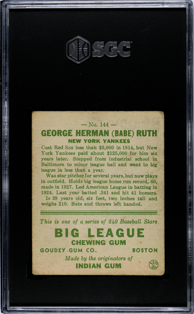 1933 Goudey Babe Ruth #144 SGC 3