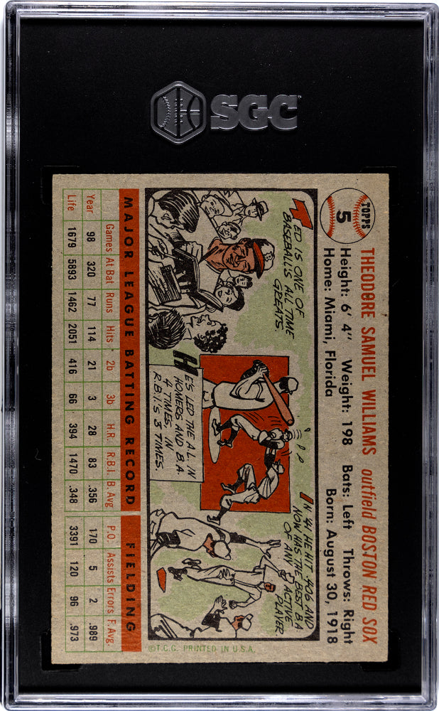 1956 Topps Ted Williams #5 Gray Back SGC 6
