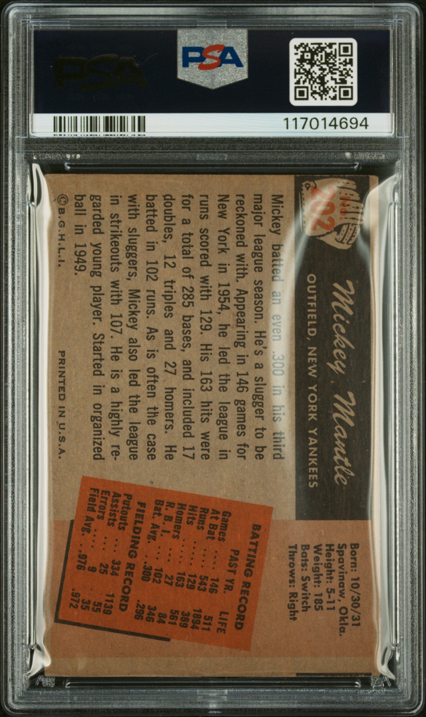 1955 Bowman Mickey Mantle #202 PSA 3 Auto A