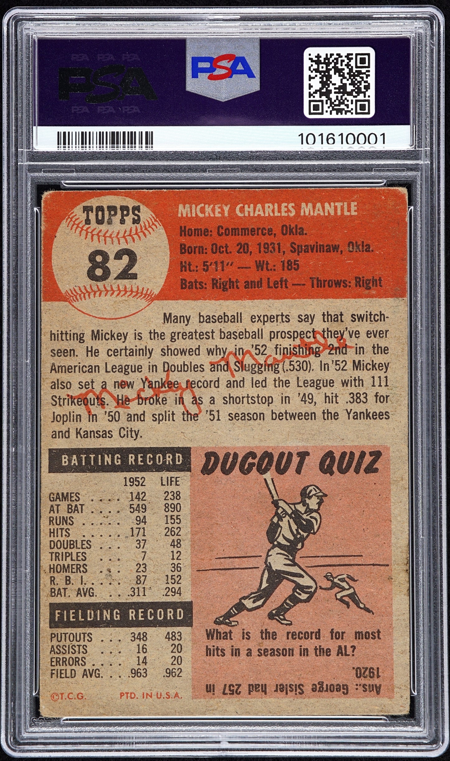 1953 Topps Mickey Mantle #82 PSA 2
