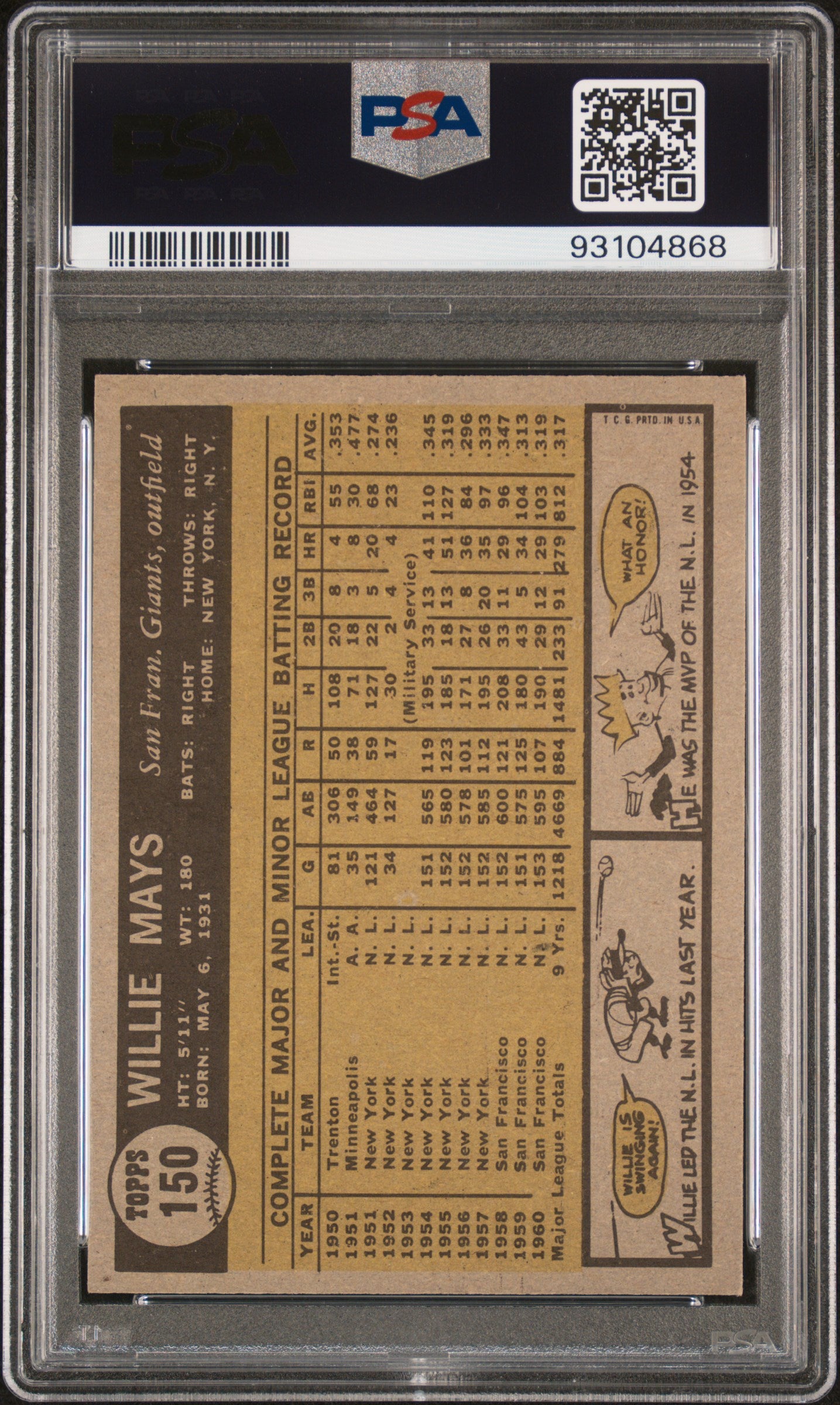 1961 Topps Willie Mays #150 PSA 6
