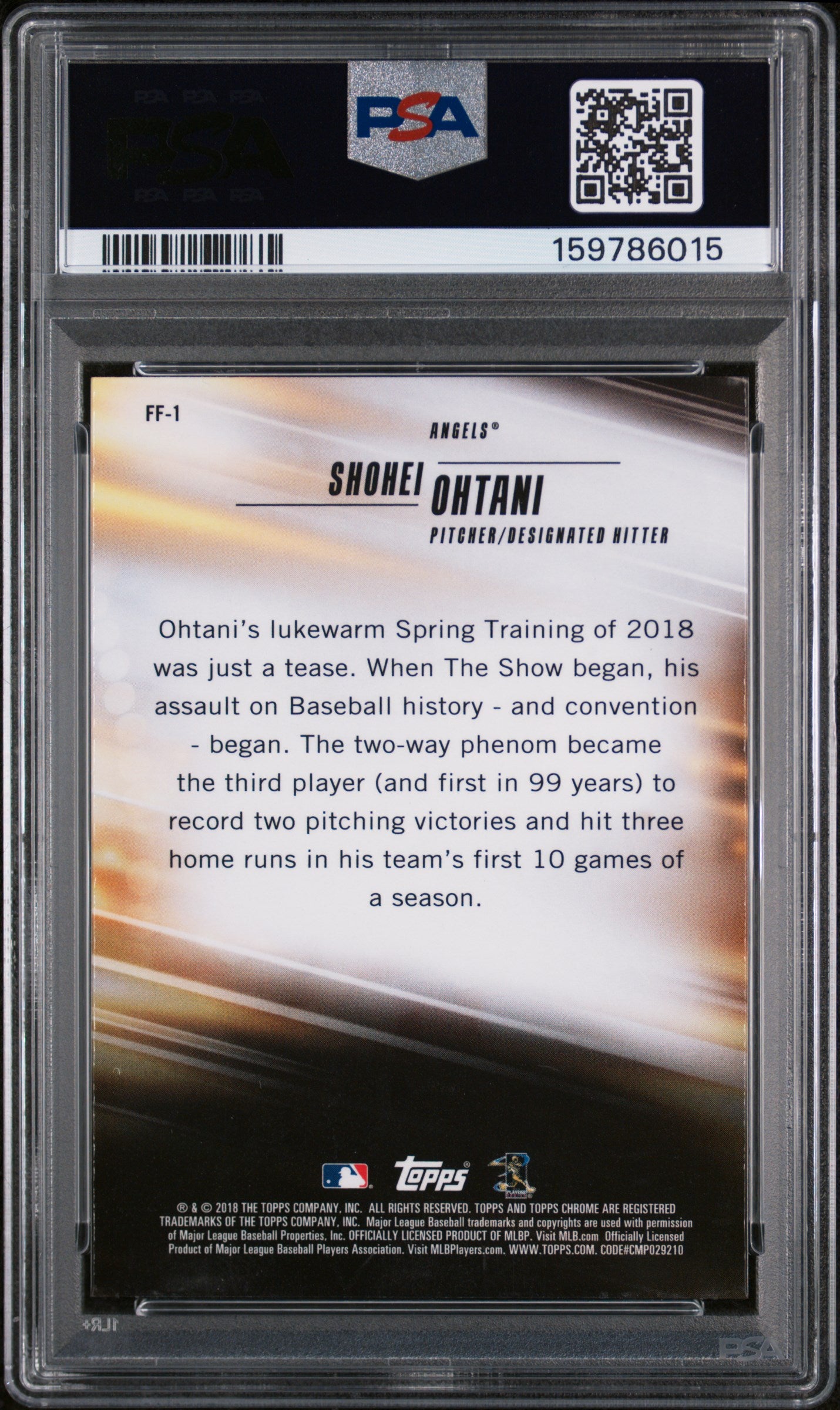 2018 Topps Chrome Freshman Flash Shohei Ohtani #FF-1 PSA 9