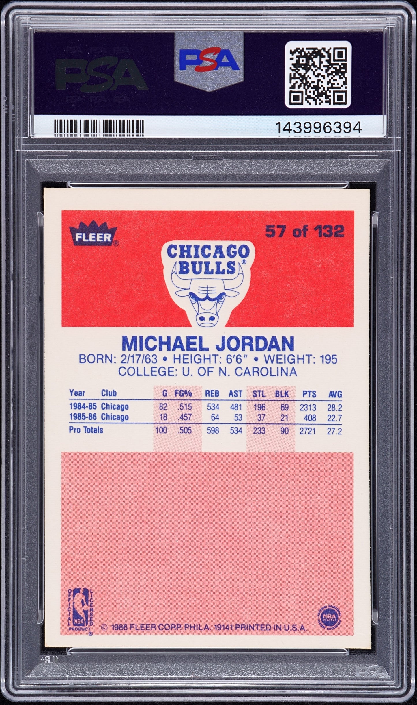 1986 Fleer Michael Jordan #57 PSA 8