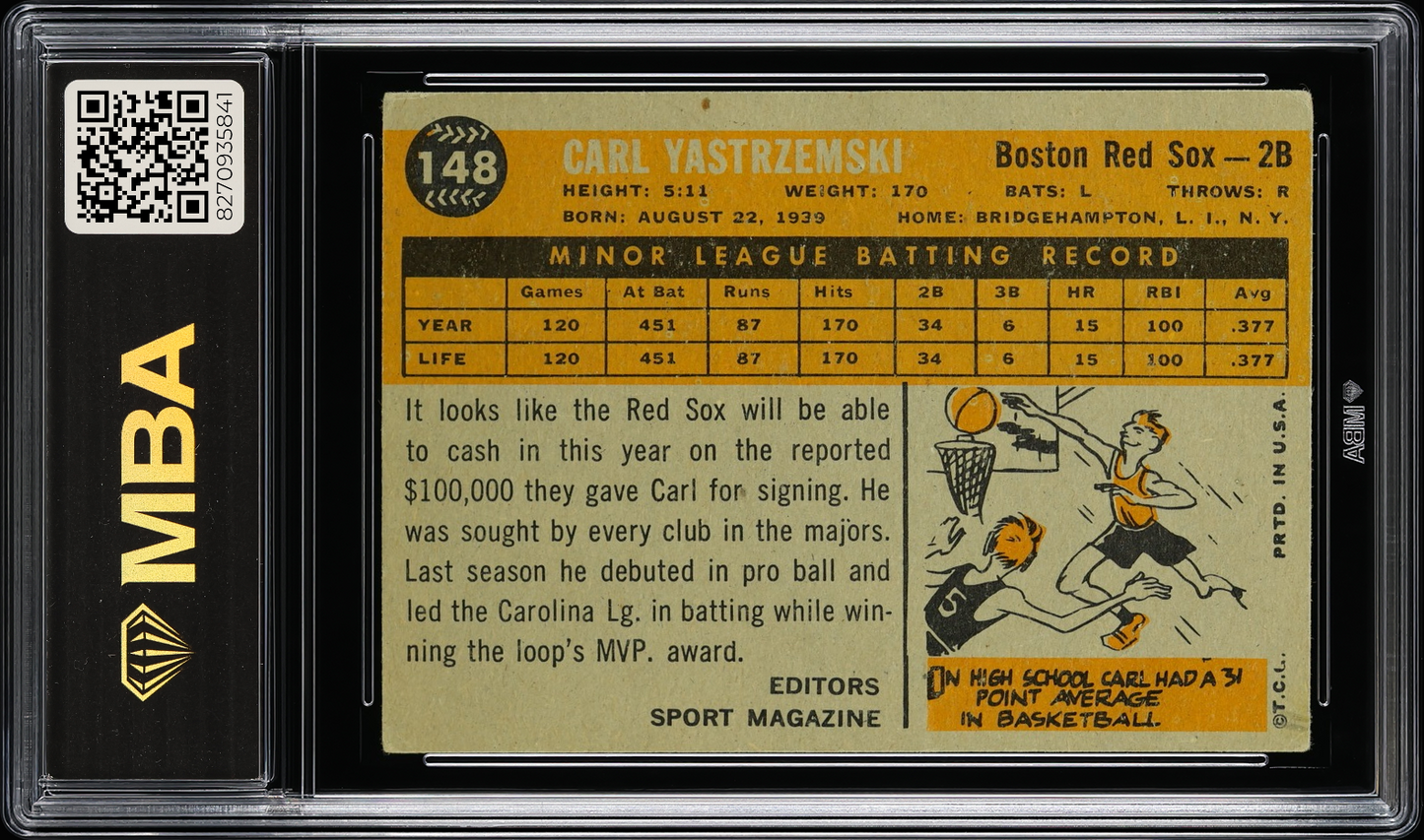 1960 Topps Carl Yastrzemski #148 Rookie Star MBA 3