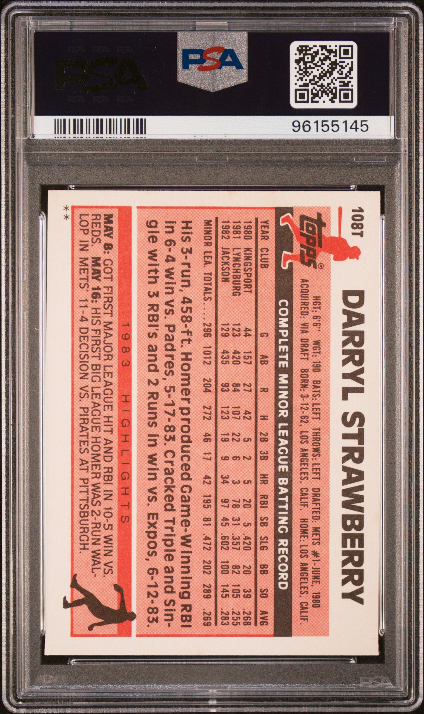 1983 Topps Traded Darryl Strawberry #108T PSA 9
