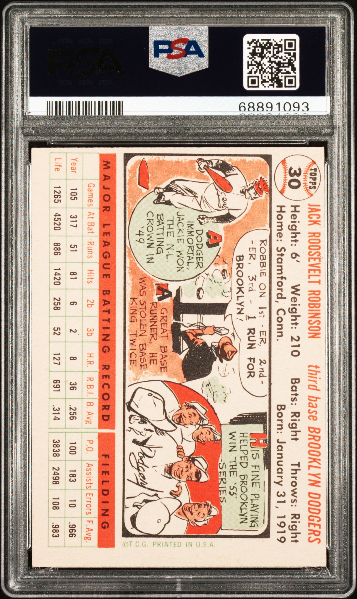 1956 Topps Jackie Robinson #30 White Back PSA 7