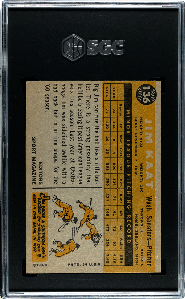 1960 Topps Jim Kaat #136 SGC 7