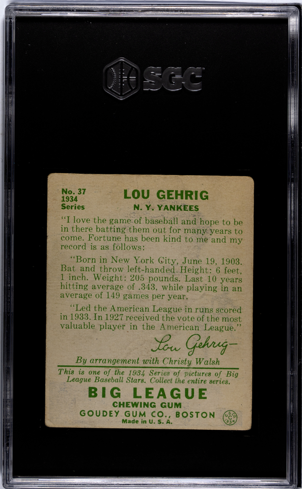1934 Goudey Lou Gehrig #37 SGC 1.5