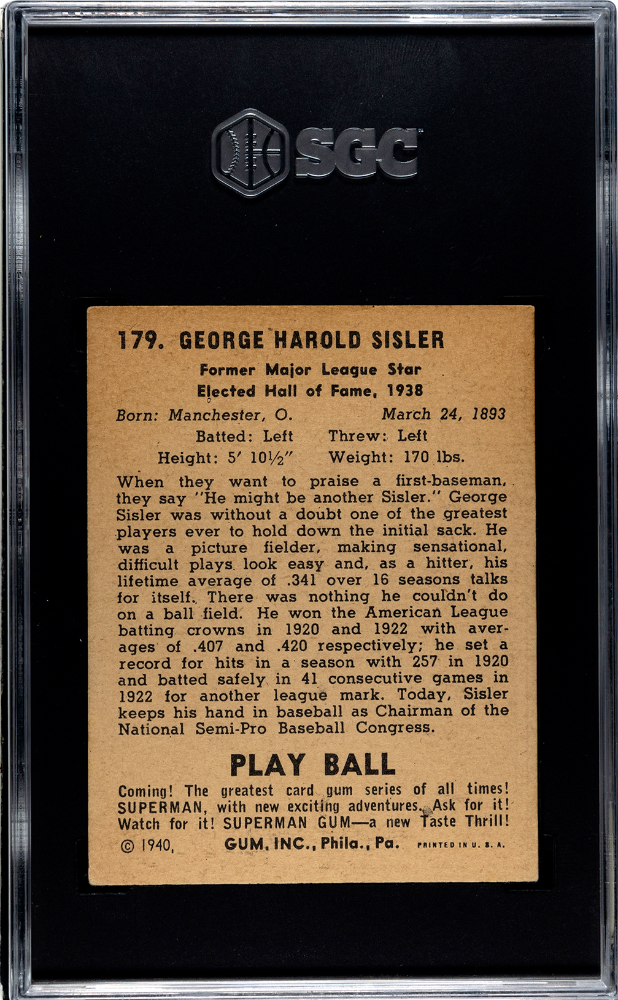 1940 Playball George Sisler #179 SGC 5