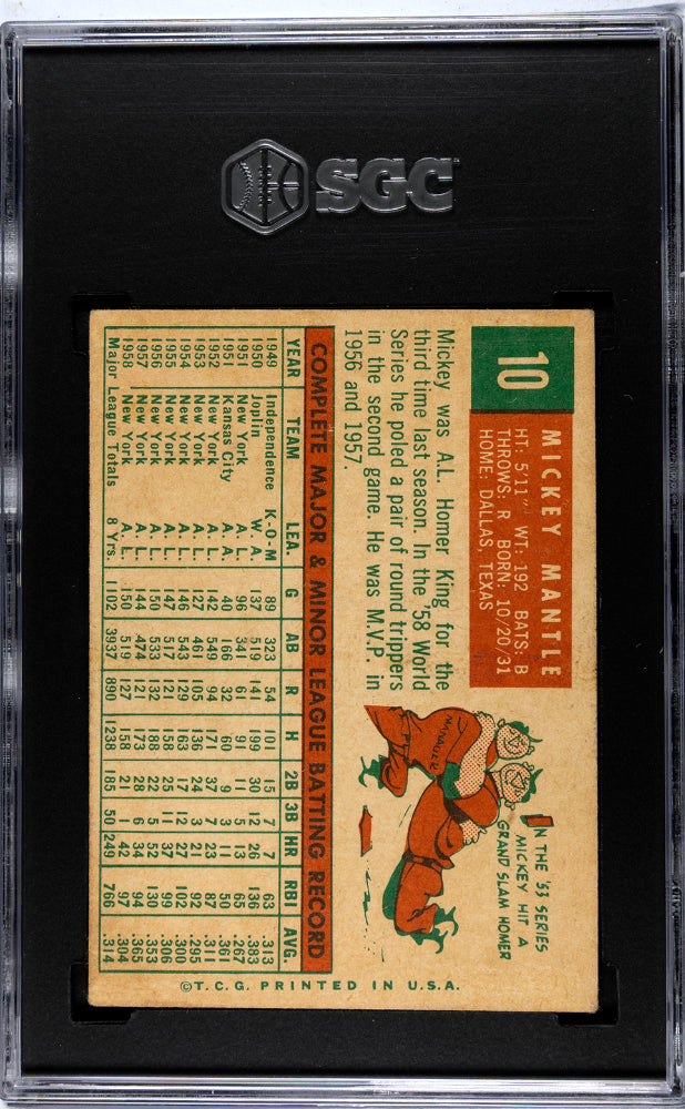 1959 Topps Mickey Mantle #10 SGC 3