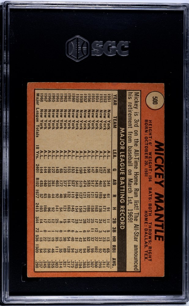 1969 Topps Mickey Mantle #500 SGC 3