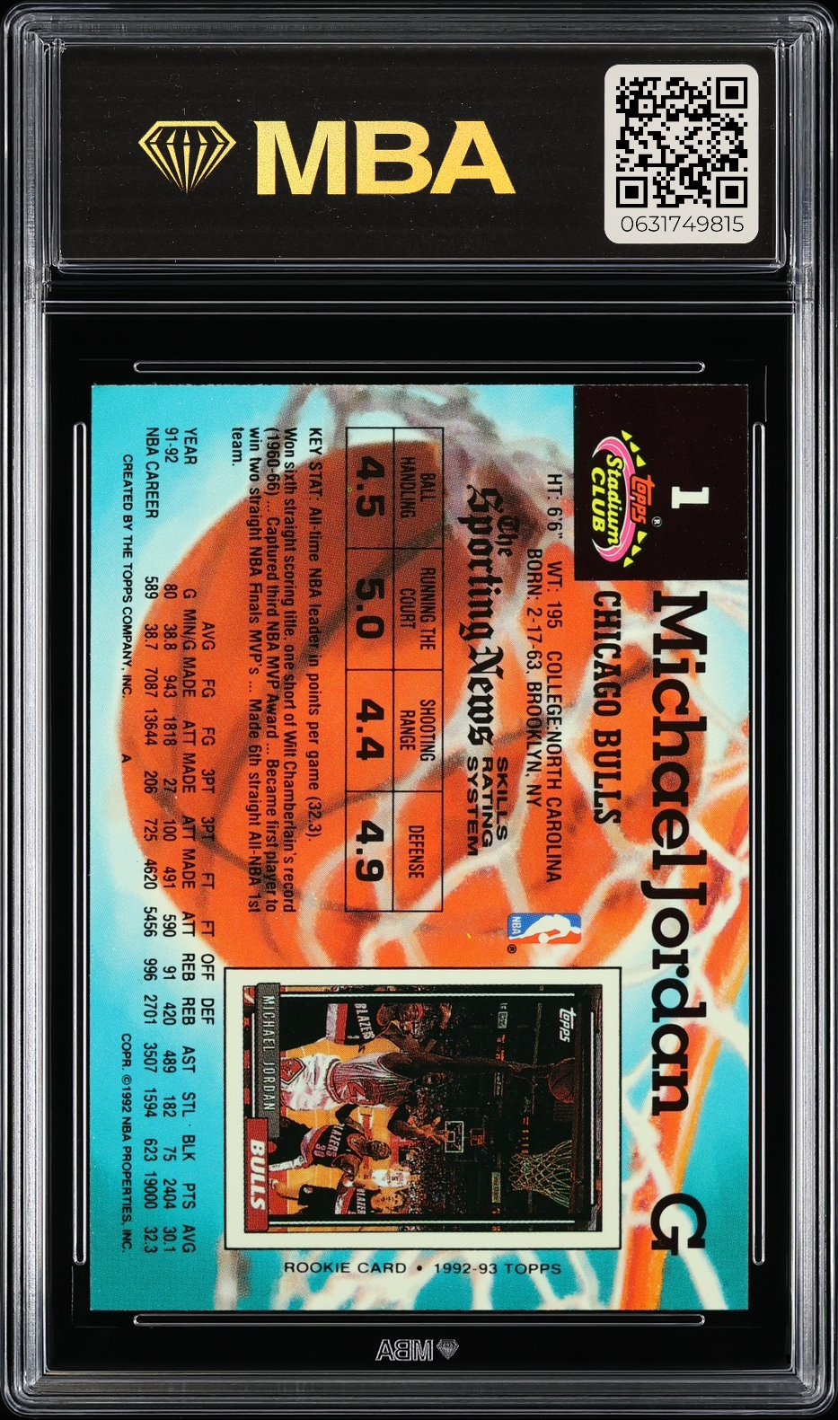 1992 Stadium Club Michael Jordan #1 Members Only MBA 9