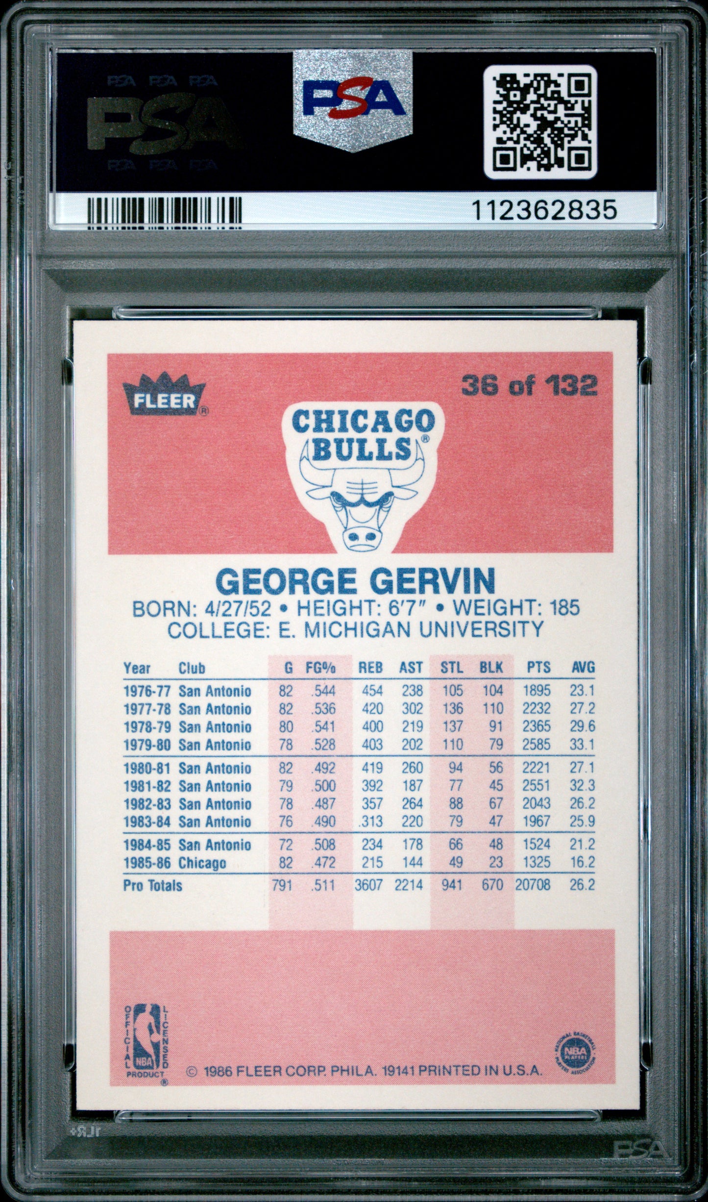 1986 Fleer George Gervin #36 PSA 10