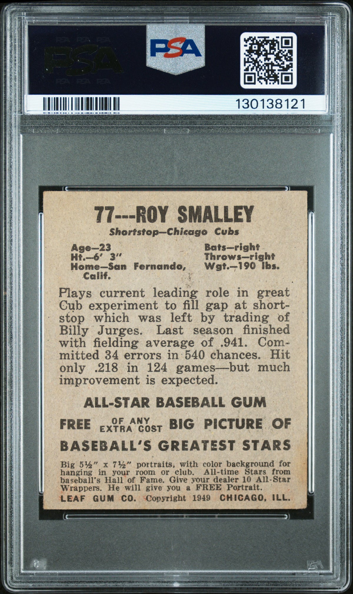 1948 Leaf Roy Smalley #77 PSA 4