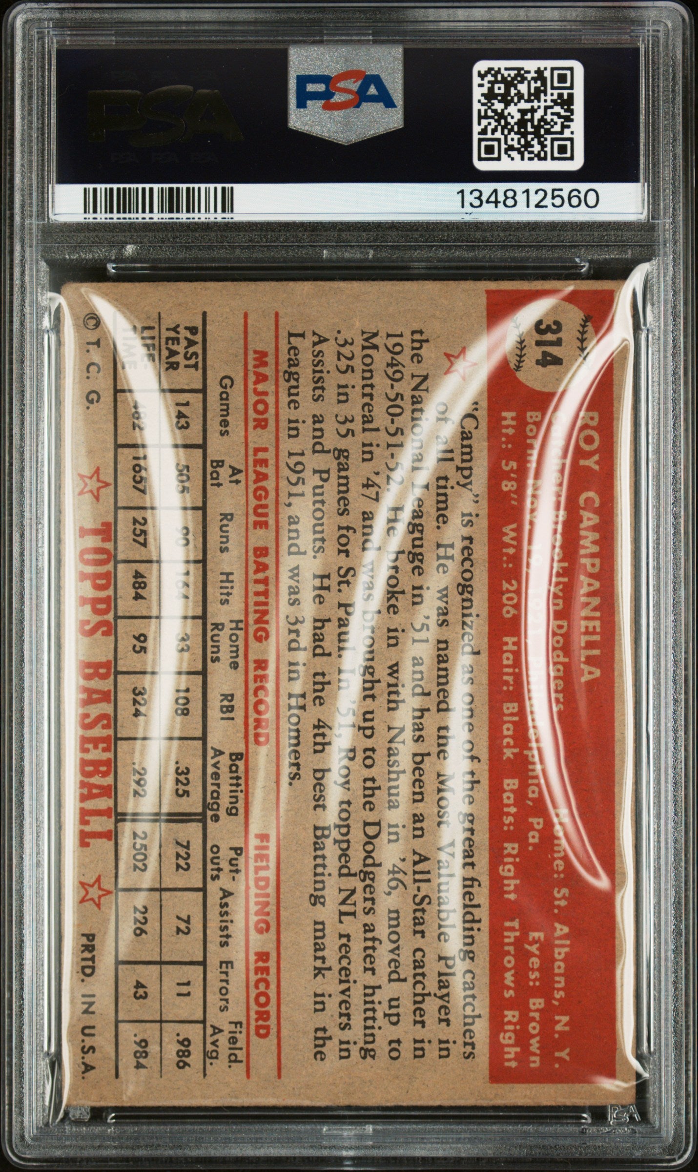 1952 Topps Roy Campanella #314 PSA 3