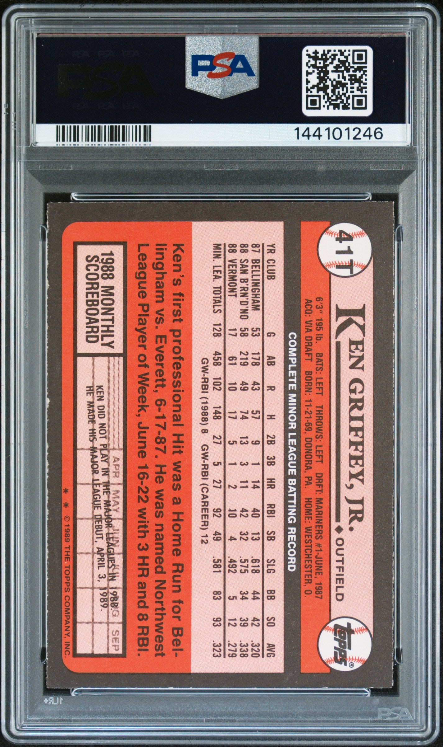 1989 Topps Traded Ken Griffey JR. #41T PSA 9