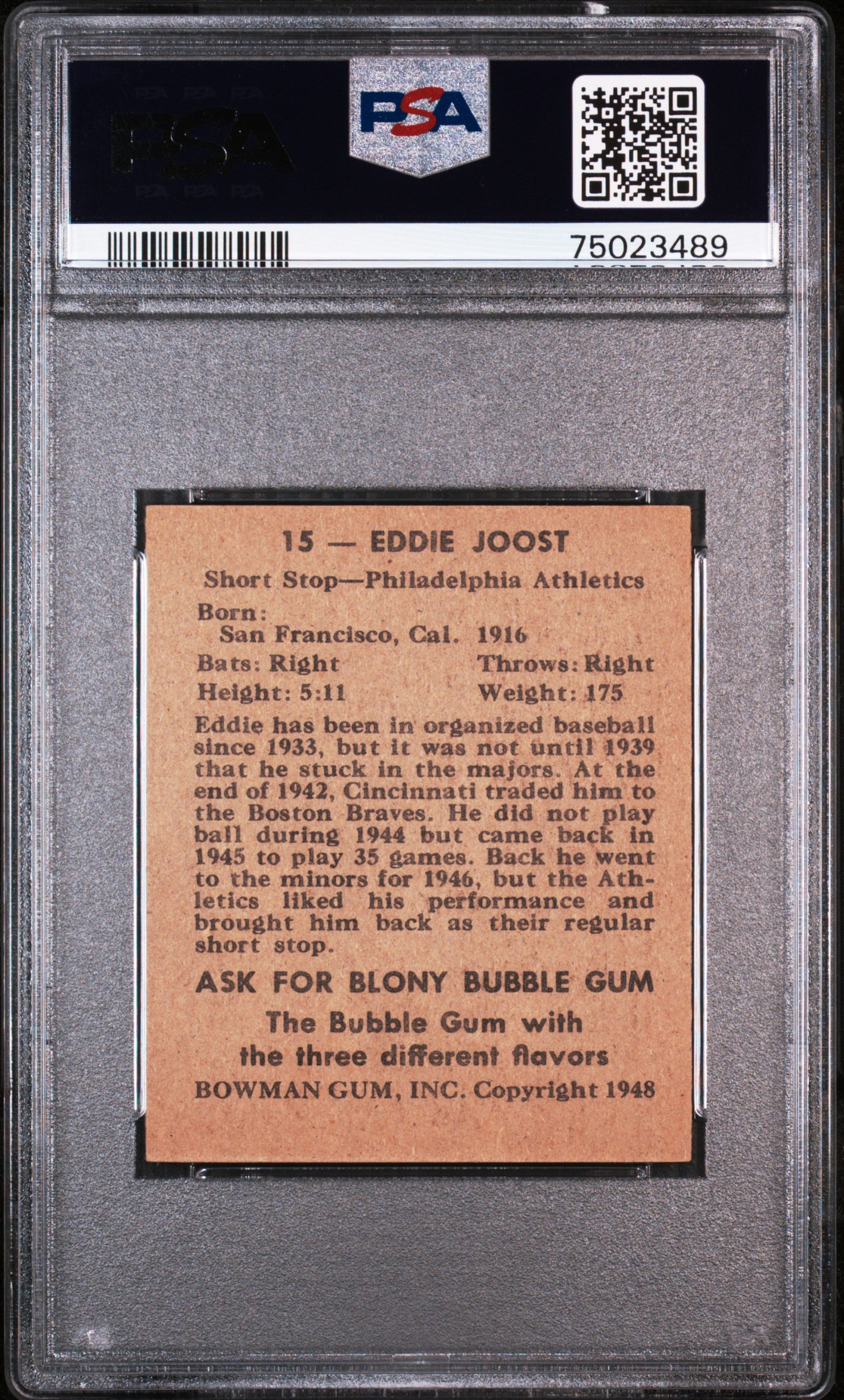 1948 Bowman Eddie Joost #15 PSA 7