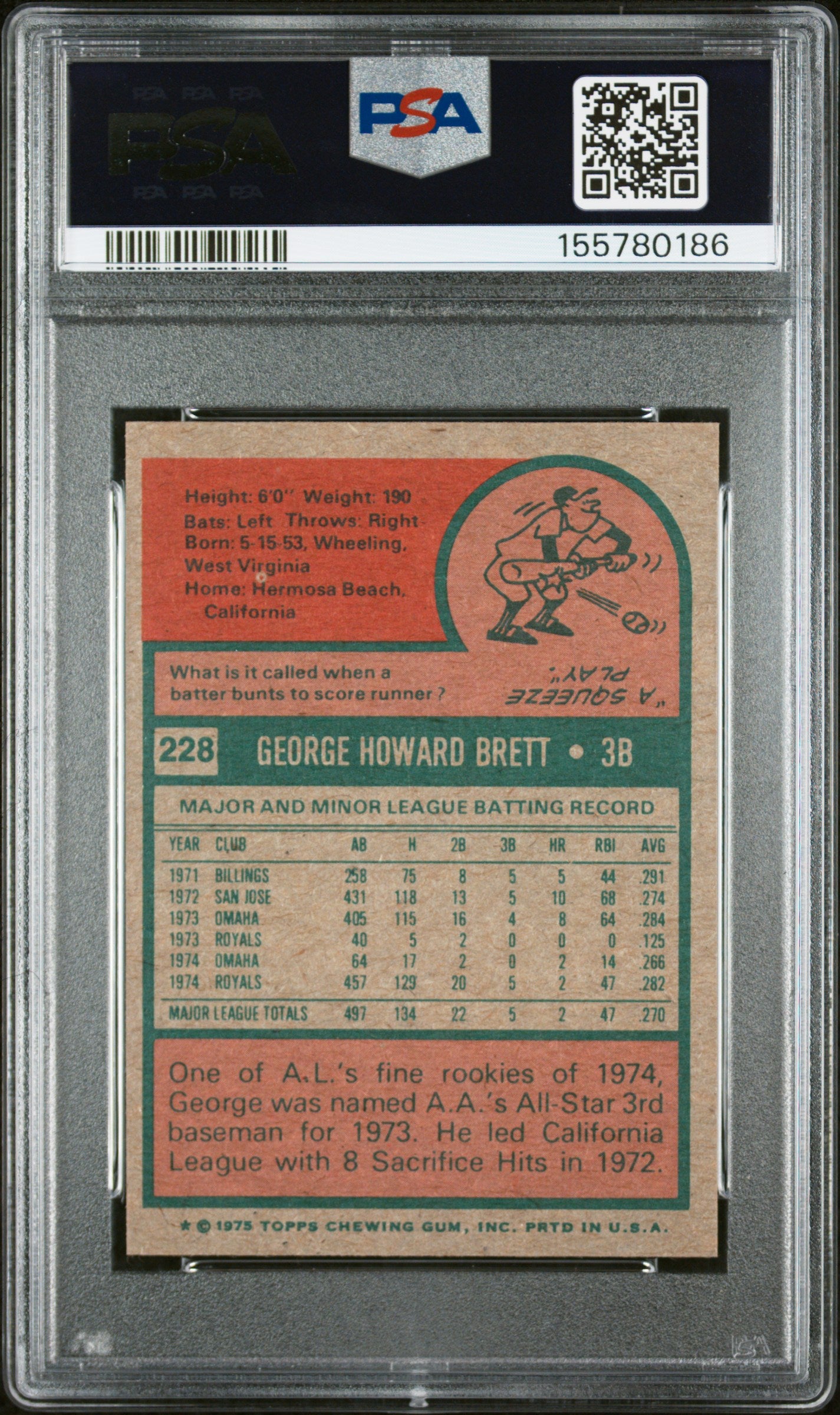 1975 Topps Mini George Brett #228 PSA 8.5