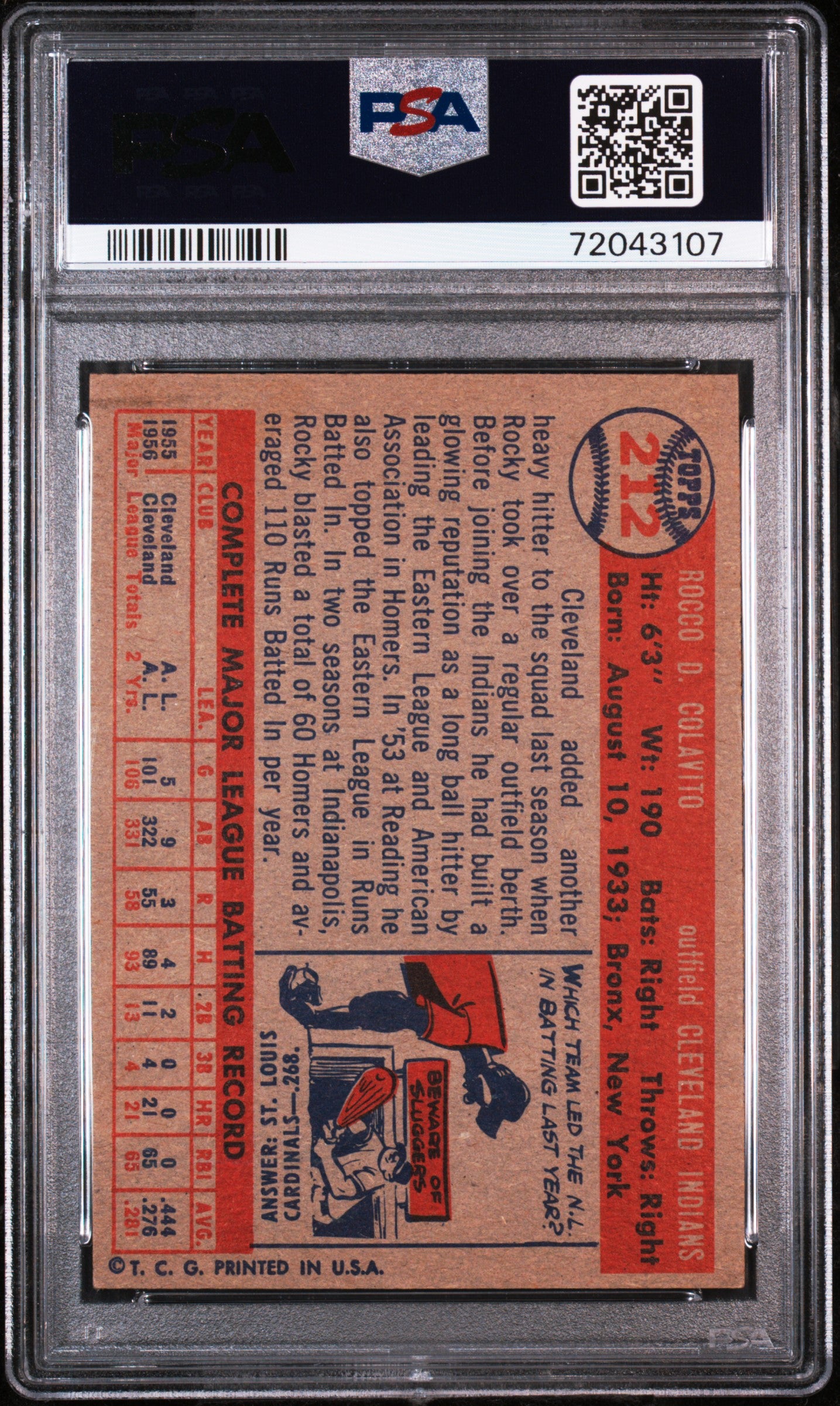 1957 Topps Rocco Colavito #212 PSA 5
