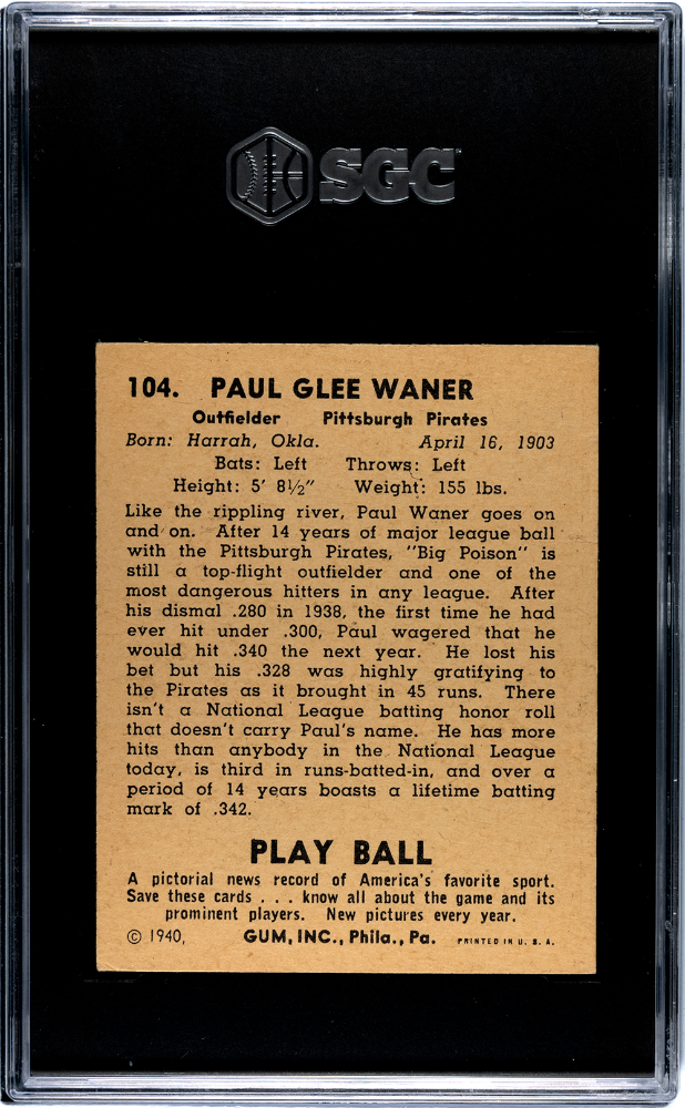 1940 Playball Paul Waner #104 SGC 3