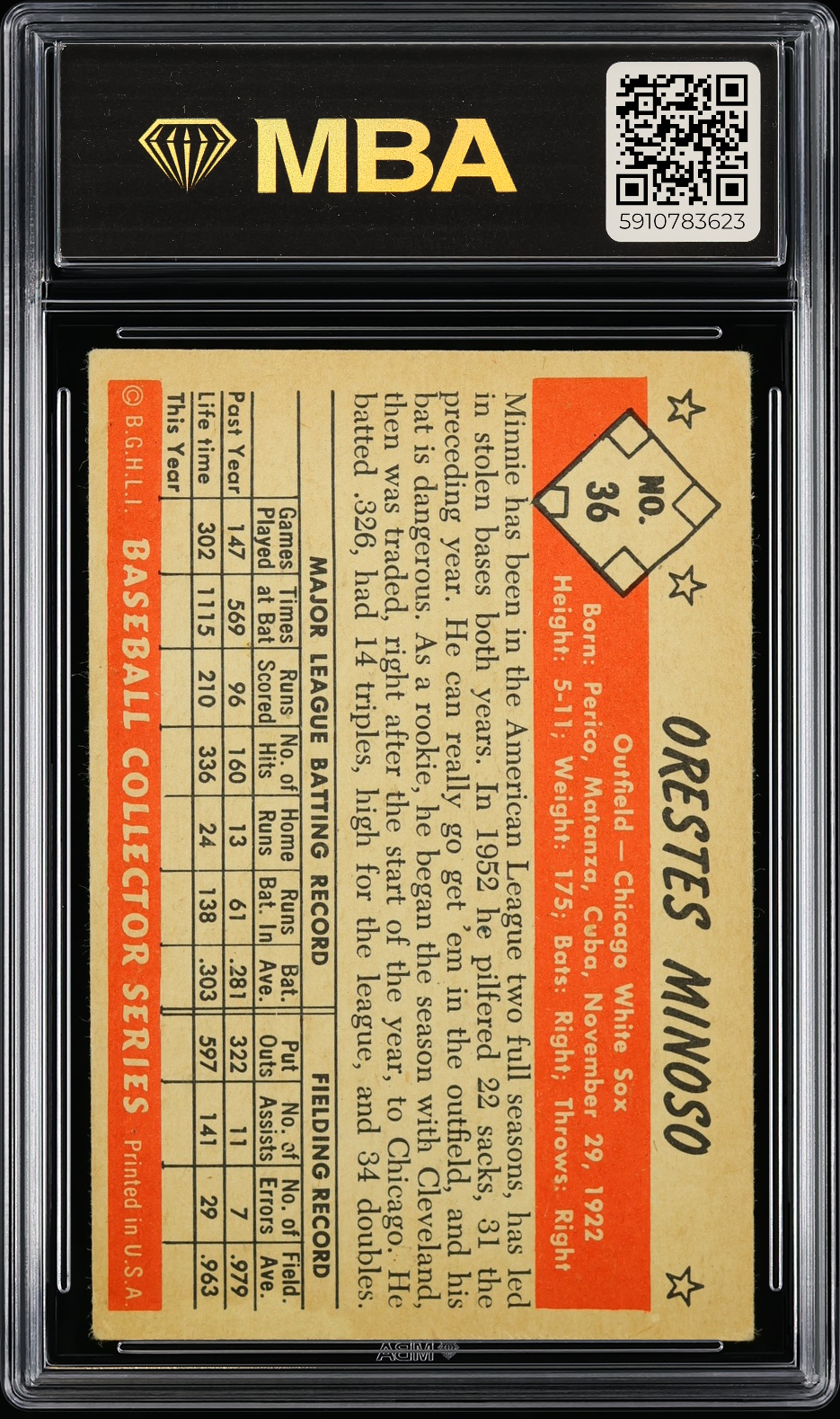 1953 Bowman Color Minnie Minoso #36 MBA 4.5