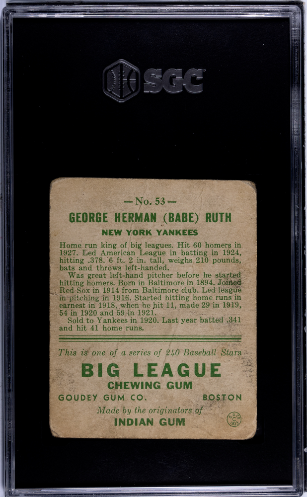 1933 Goudey Babe Ruth #53 SGC 1