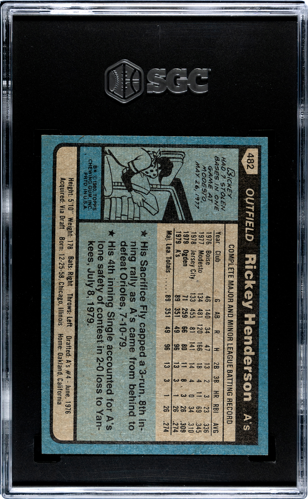 1980 Topps Rickey Henderson #482 SGC 8.5
