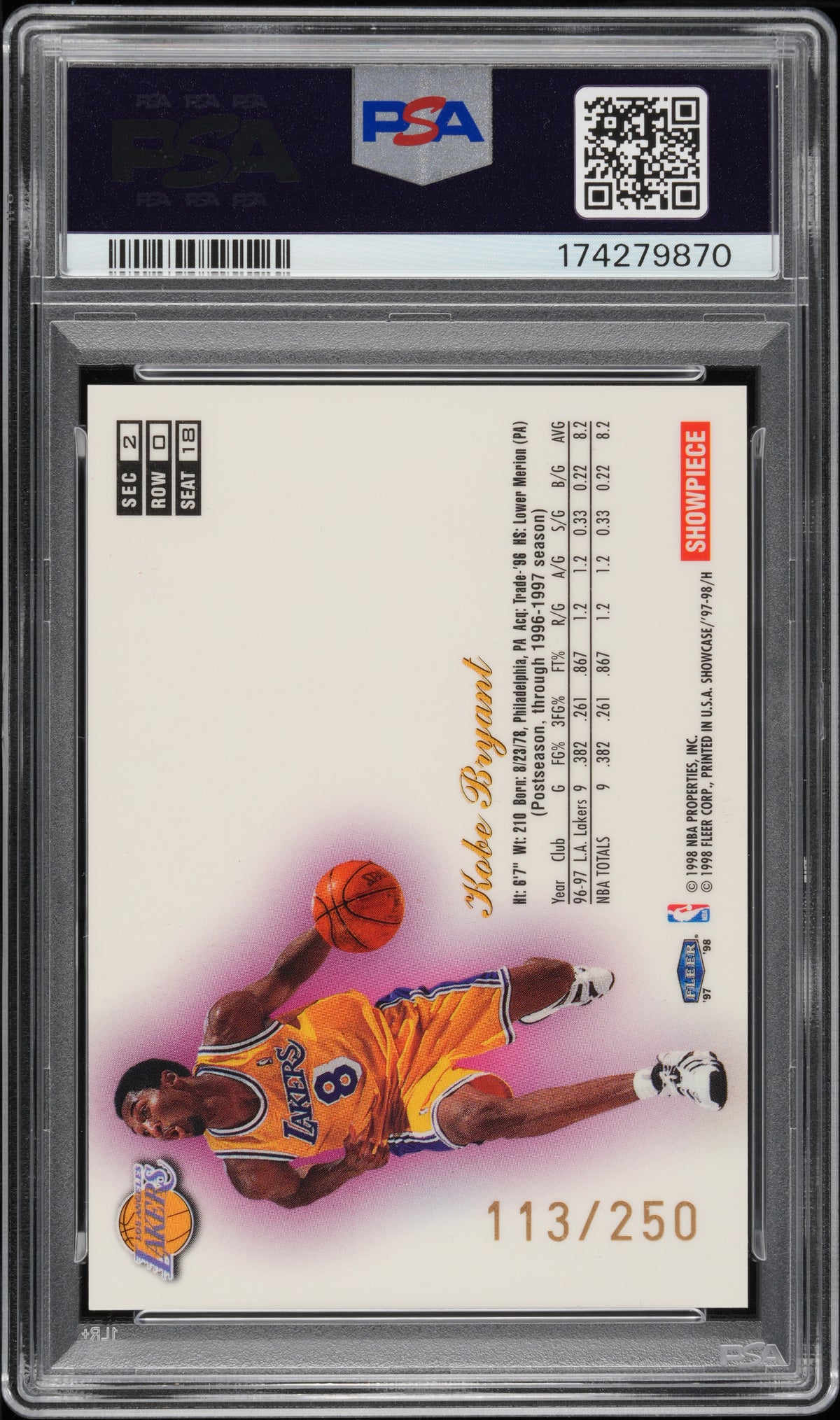 1997 Flair Showcase Kobe Bryant #18 Row 0 PSA 9