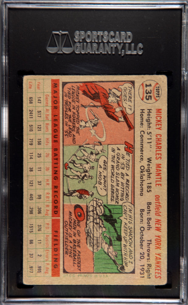 1956 Topps Mickey Mantle #135 Gray Back SGC 3