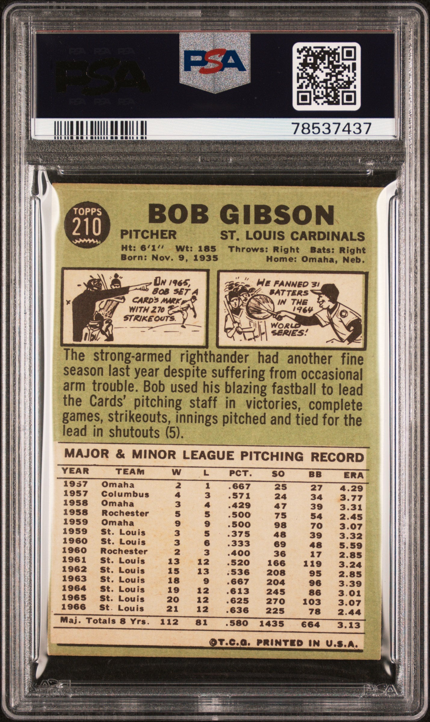 1967 Topps Bob Gibson #210 PSA 8