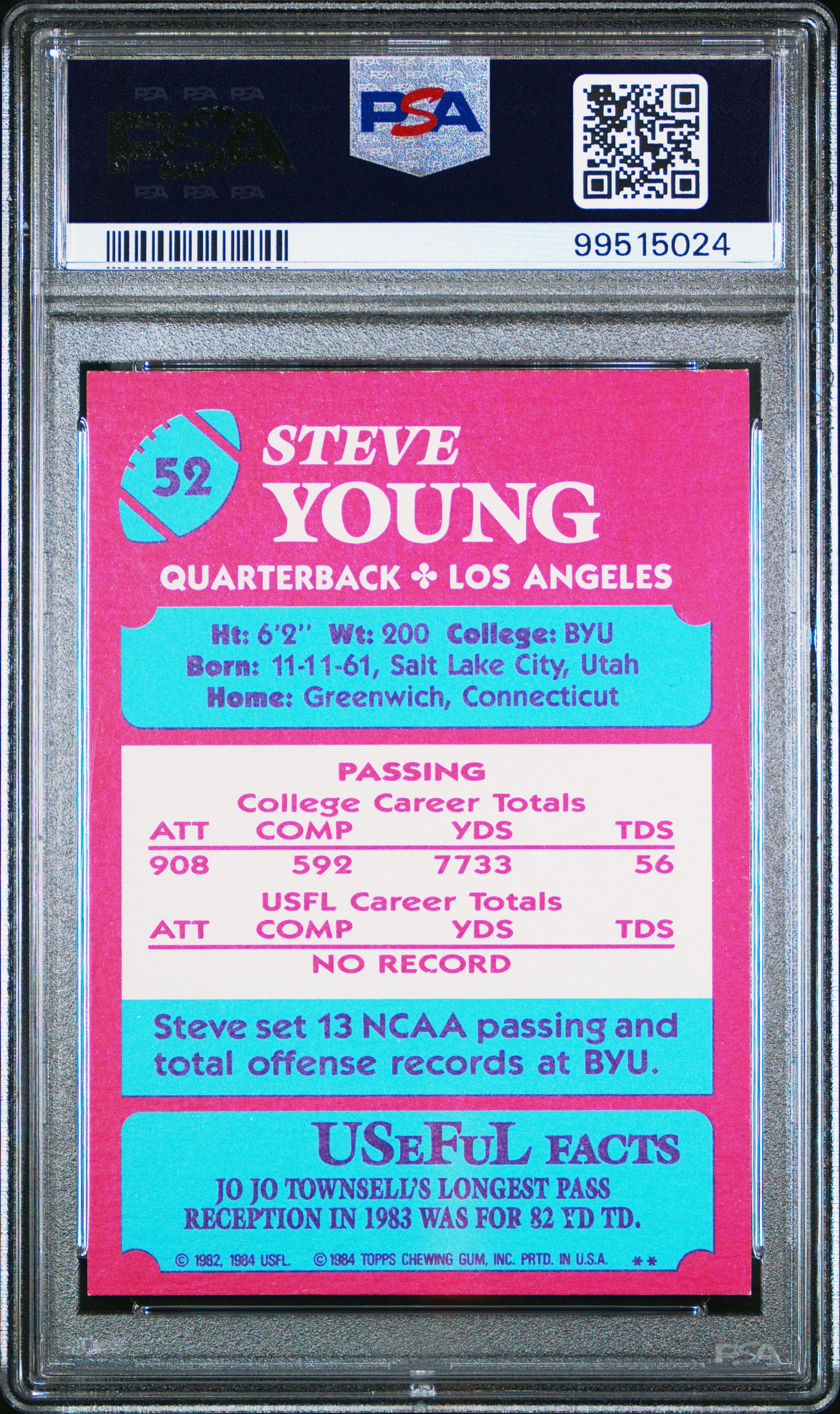 1984 Topps Usfl Steve Young #52 PSA 8