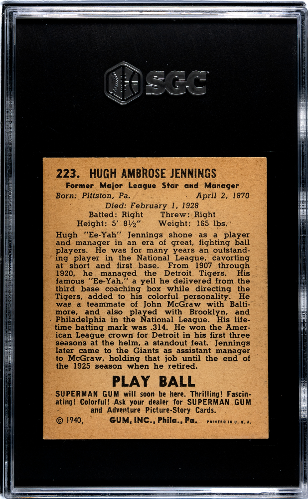 1940 Playball Hugh Jennings #223 SGC 4