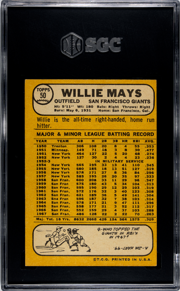 1968 Topps Willie Mays #50 SGC 4.5