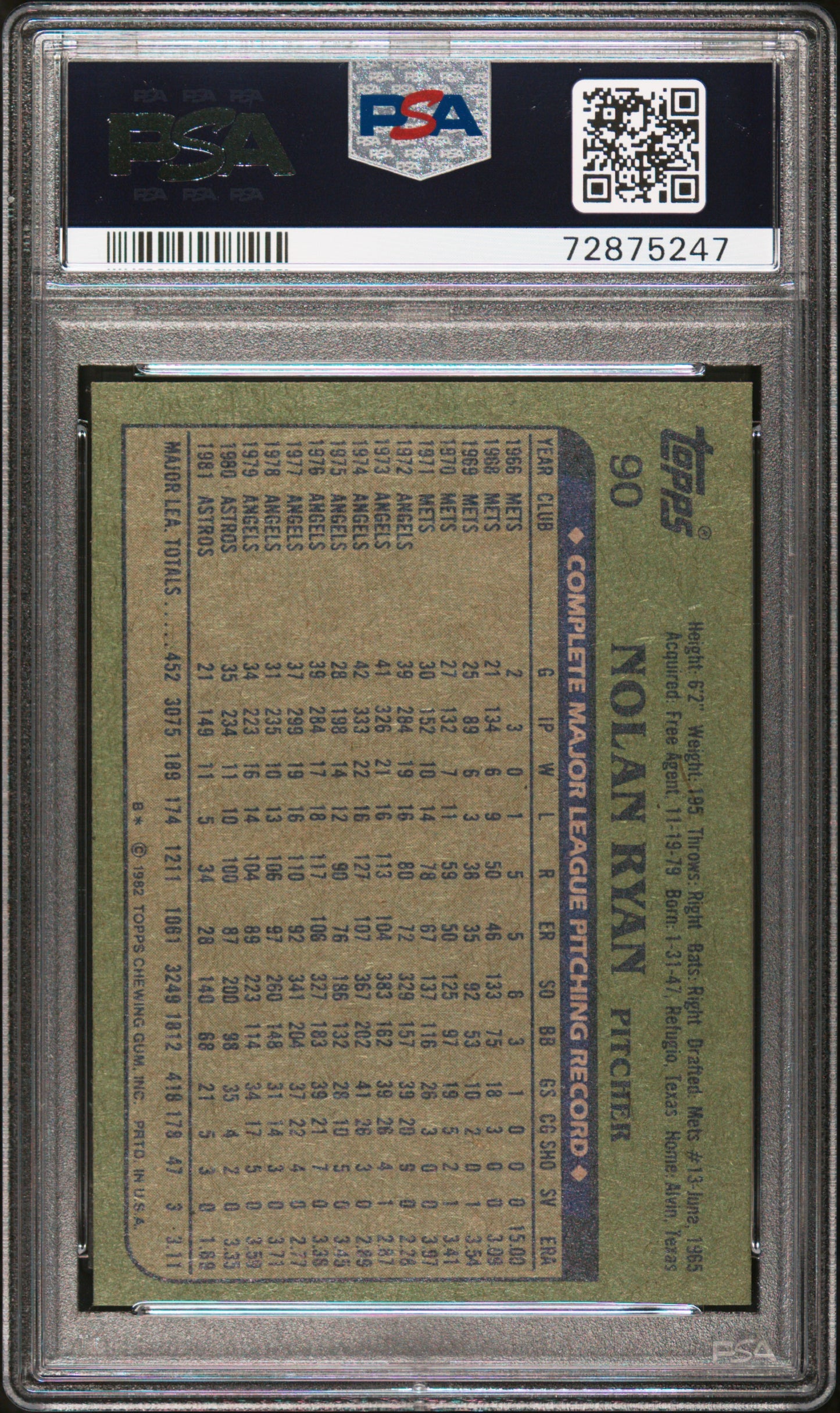 1982 Topps Nolan Ryan #90 PSA 9