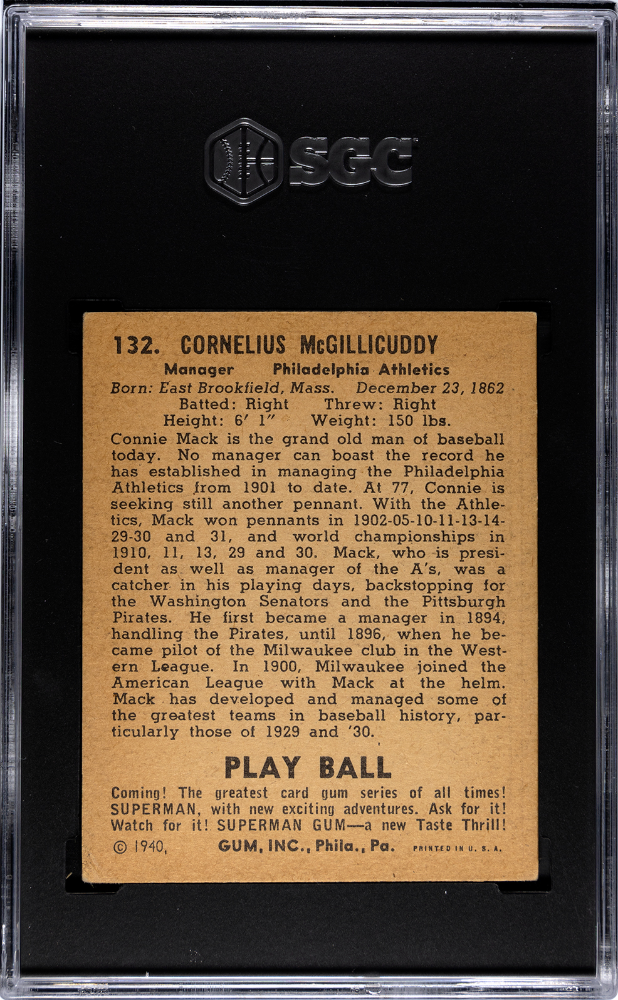 1940 Playball Connie Mack #132 SGC 3.5