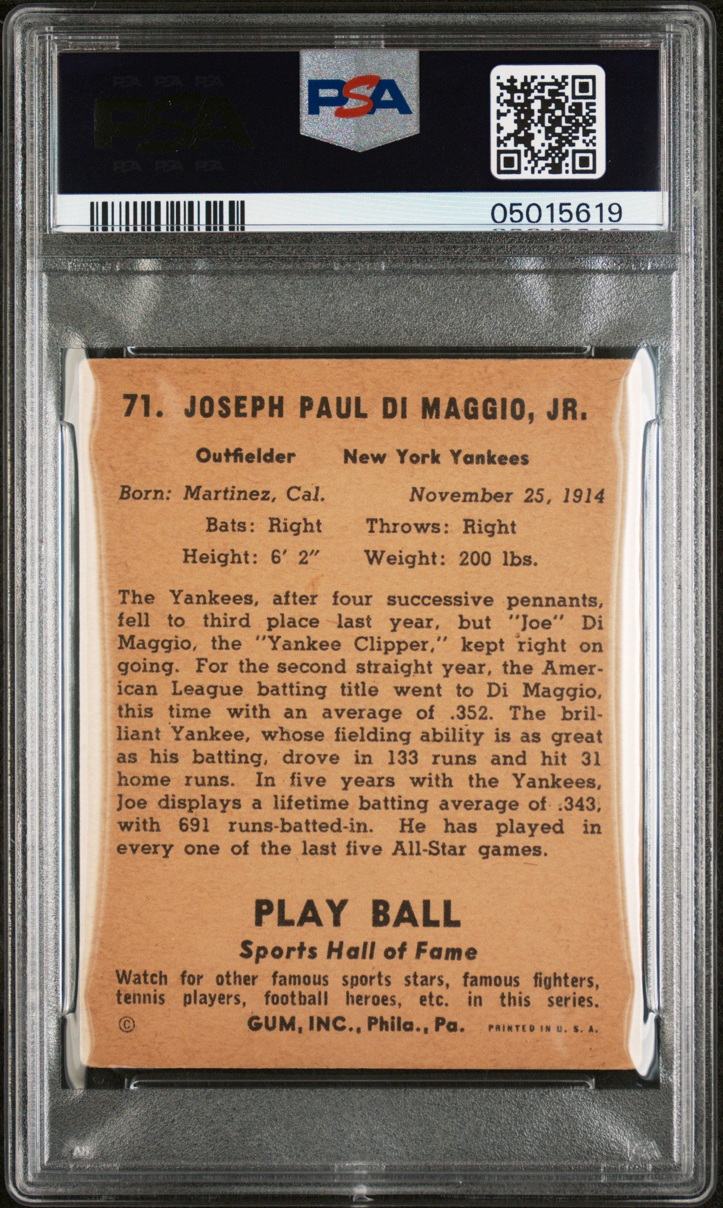1941 Play Ball Joe Dimaggio #71 PSA 5