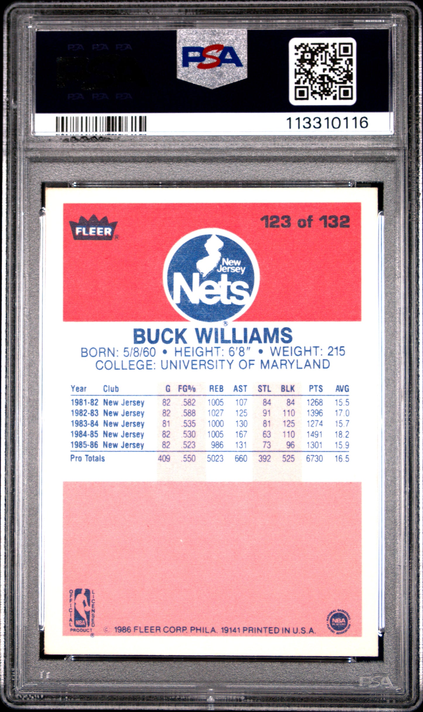 1986 Fleer Buck Williams #123 PSA 9